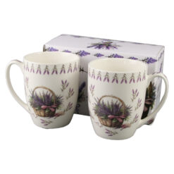 Set 2 cani din portelan 350 ml "Basket of Flowers-Lavanda", in cutie decorativa