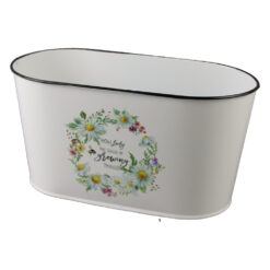 Ghiveci oval din metal 23 x 11.5 cm, Coronita din margarete