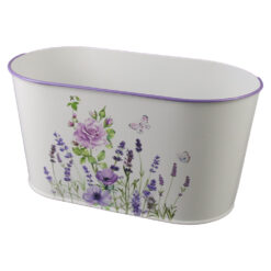 Ghiveci oval din metal 23 x 11.5 cm, Flori mov & Fluturi
