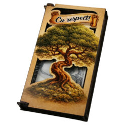 Caseta cadou din lemn pentru bani "Cu Respect!" 17.5 x 10 cm