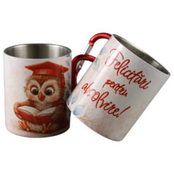 Alternative view of Cana metalica cu carabina "Felicitari pentru Absolvire!" 240 ml, Bufnita rosie