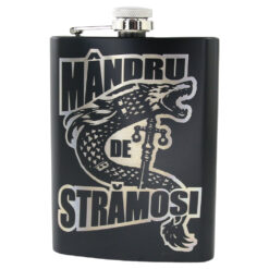 Plosca metalica gravata 220 ml "Mandru de Stramosi", Lupul dacic