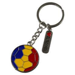 Breloc din metal "I love Romania" 3 x 9 cm, Minge de fotbal tricolor
