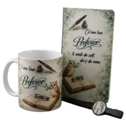 Set cadou "Cel mai bun Profesor" - agenda, pix touchscreen si cana ceramica, cu suport din lemn
