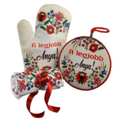 Set cadou "A legjobb Anya!" - suport oale, manusa si suport bucatarie, cu punga cadou