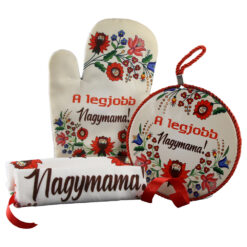 Set cadou "A legjobb Nagymama!" - suport oale, manusa si suport bucatarie, cu punga cadou