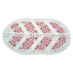 Servetel artizanat oval 45x25 CM Alb/Rosu, 80 % bbc, 20 % acril