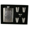 Set plosca cu palnie si 4 pahare din inox is cutie eleganta cu captuseala. cu decor embosat - A legjobb bar?tnak