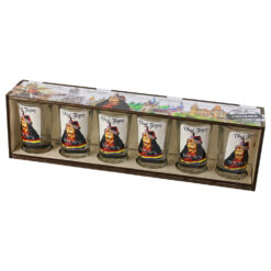 Set 6 pahare shot "Vlad Tepes", cu suport lemn 29.5x8 CM