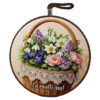 Suport oale decorativ, 17 cm, "La multi ani!", flori de primavara