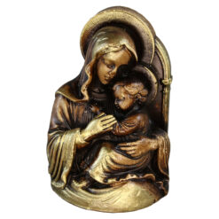 Statueta din ipsos Sfanta Maria cu Pruncul 6.5 x 10 cm auriu / alb