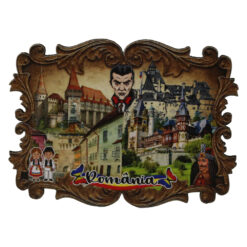 Magnet de frigider din placaj "Romania" 8 x 6 cm - casa taraneasca