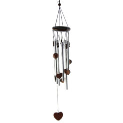 Clopotel de vant cu 5 tuburi metalice si inimioare din lemn 60 CM