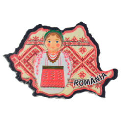 Alternative view of Magnet de frigider din rasina 8 CM, Harta Romaniei, Port traditional