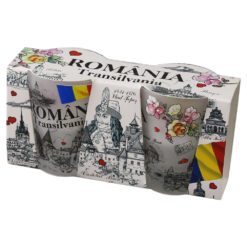 Set 2 pahare tarie din sticla "Romania / Transilvania" Castele
