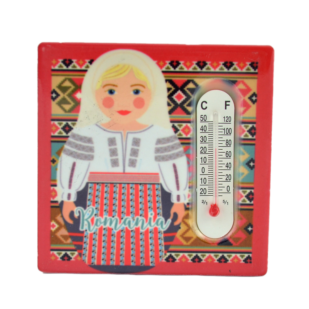 Magnet de frigider din ceramica cu termometru 8x8 CM, Port Popular - imagine 4