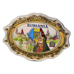 Magnet de frigider din plastic cu aspect metalic "Romania" 8.5 x 6 cm Castele si Cetati