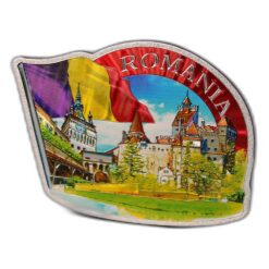 Magnet de frigider din plastic cu aspect metalic "Romania" 10 x 7.5 cm Castele
