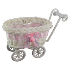 Suport flori din plastic Carucior, cu fundita, 19 CM
