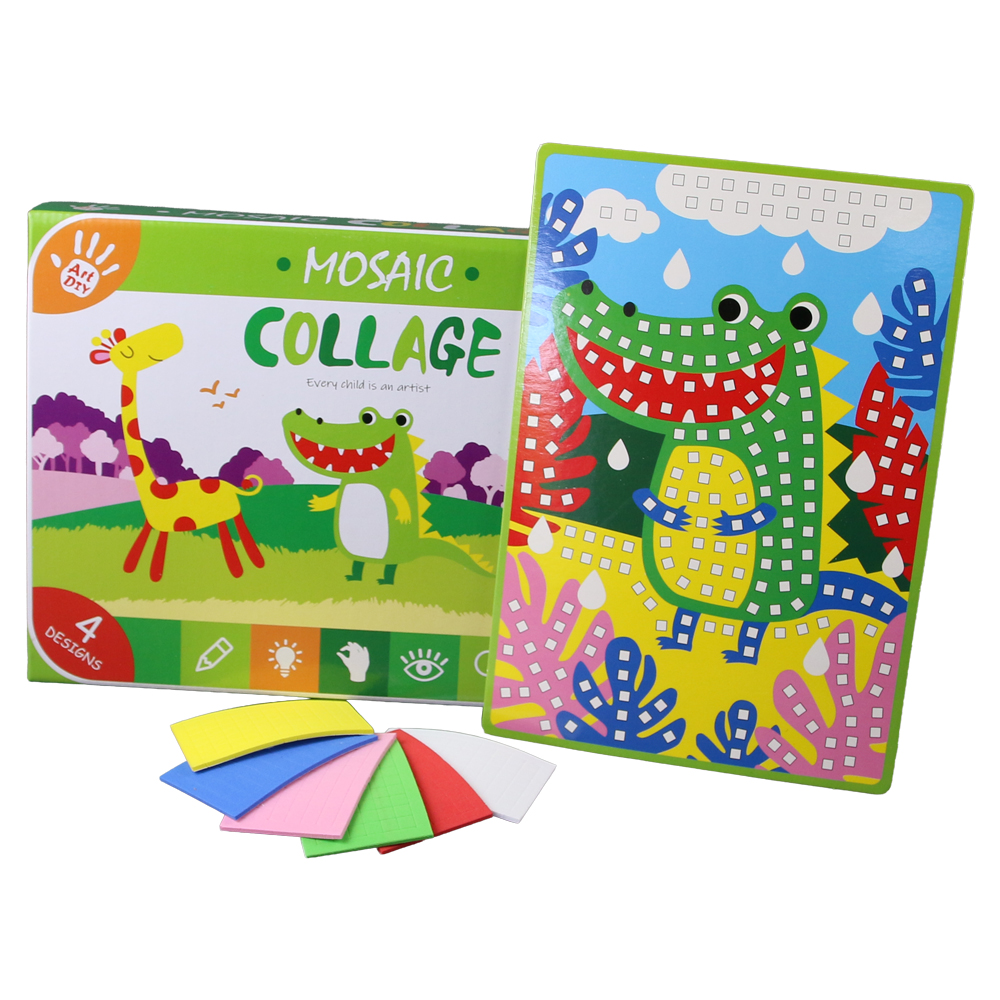 Set creativ mozaic Jungla cu 4 imagini si patratele autocolante colorate