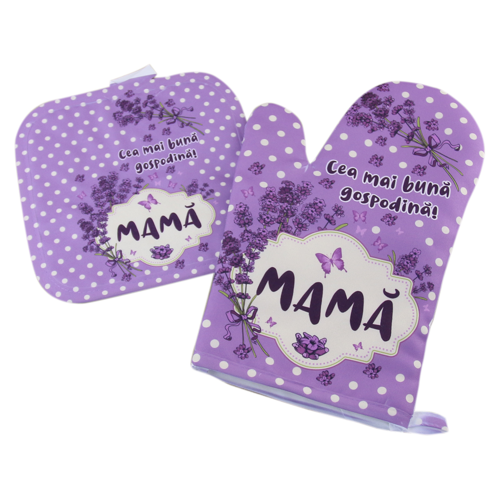 Set manusa si suport oala "Mama, cea mai buna gospodina!", lavanda