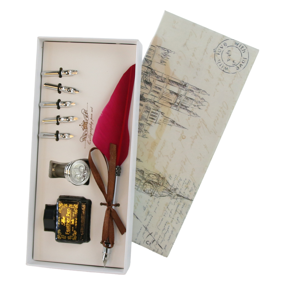 Set de caligrafie vintage cu pana, cerneala si 6 penite Big Ben - imagine 2