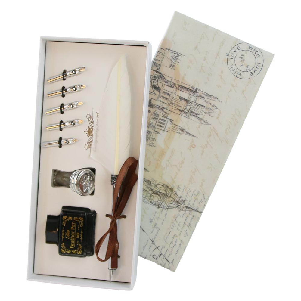 Set de caligrafie vintage cu pana, cerneala si 6 penite Big Ben - imagine 6