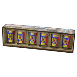 Set 6 pahare shot "Romania", cu suport lemn 29.5x8 CM