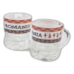 Pahar snaps din sticla cu maner "Romania" 4 x 5 cm dansatori populari