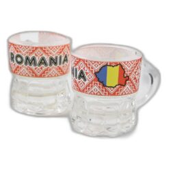 Pahar snaps din sticla cu maner "Romania" 4 x 5 cm Harta Romaniei