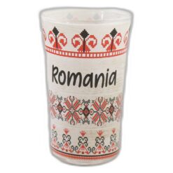 Pahar snaps din sticla "Romania" 4 x 7 cm cu motive traditionale