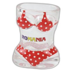 Pahar snaps din sticla "Romania" 5 x 6 cm bust femeie, buline