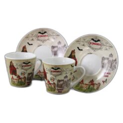 Set 2 cesti cafea cu farfurioare din ceramica "Romania" 70 ml Castelul Bran