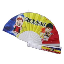 Evantai suvenir "Romania" 23 cm din poliester si plastic Tricolor cu copii