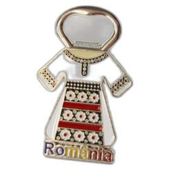 Desfacator sticle din metal cu magnet "Romania" 5 x 8 cm Rochie traditionala
