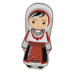 Magnet de frigider metalic "Romania" 3 x7 cm Femeie in port traditional