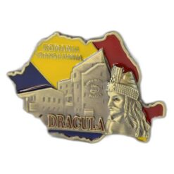 Magnet de frigider metalic "Romania / Transilvania" 7 x 5 cm Harta Romaniei, Dracula
