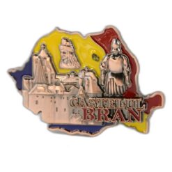 Alternative view of Magnet de frigider metalic "Castelul Bran" 7 x 5 cm Harta Romaniei