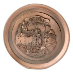 Magnet de frigider metalic rotund "Romania / Dracula" 7.5 cm