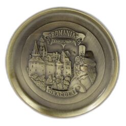 Magnet de frigider metalic rotund "Romania / Dracula" 6 cm