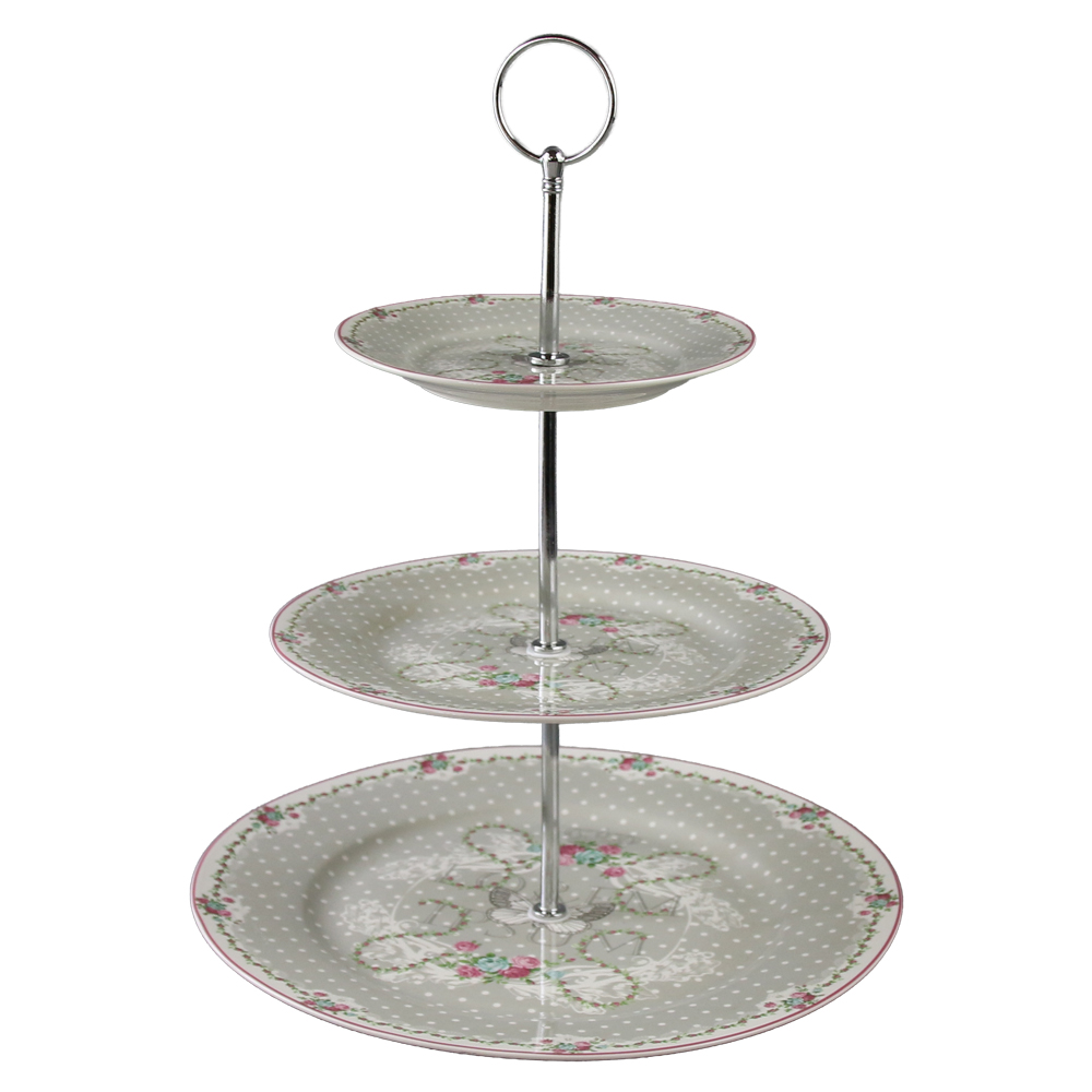 Platou etajat cu trei nivele din ceramica buline si trandafiri 27 / 19 / 15.5 cm - imagine 2