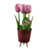 Aranjament floral in ghiveci plastic "Flowers & Garden", cu lalele si fluture, mov