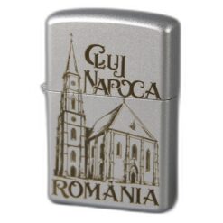 Bricheta metalica gravata "Cluj-Napoca" 3.5 x 5.5 cm, argintiu
