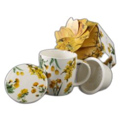 Alternative view of Cana portelan cu infuzor si capac "Yellow Flowers" 400 ml, in cutie decorativa