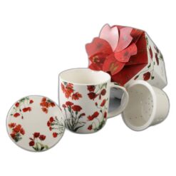 Alternative view of Cana portelan cu infuzor si capac "Red Flowers" 400 ml, in cutie decorativa