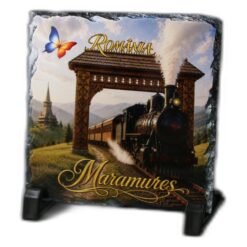 Placa ardezie "Romania" 14 x 14 cm, Maramures, mocanita