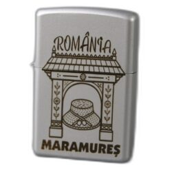 Bricheta metalica gravata "Maramures" 3.5 x 5.5 cm, argintiu