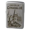 Bricheta metalica gravata "Castelul Corvinilor" 3.5 x 5.5 cm, argintiu