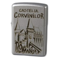 Bricheta metalica gravata "Castelul Corvinilor" 3.5 x 5.5 cm, argintiu