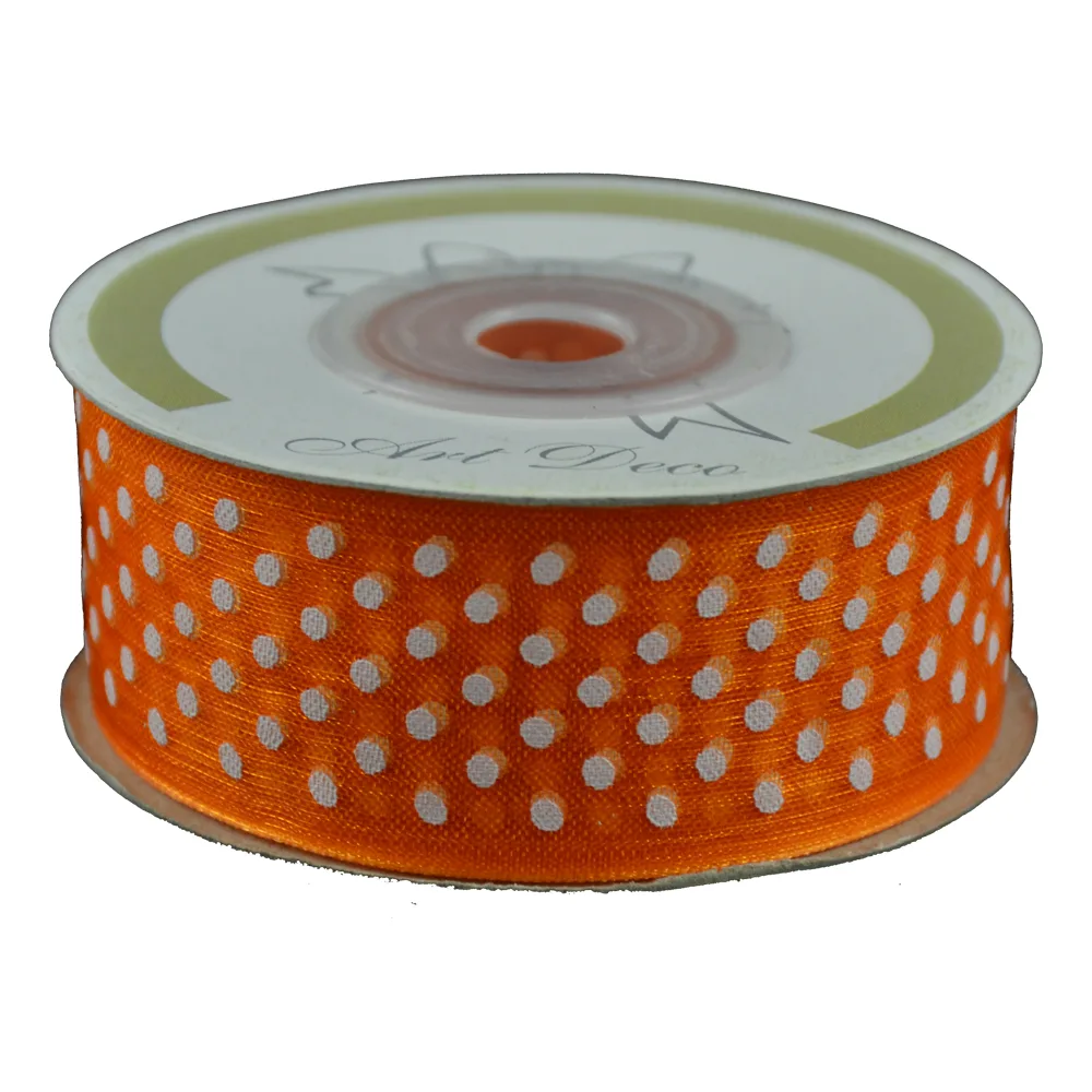 Rola panglica organza 25 mm x 20 m, Portocaliu cu buline albe